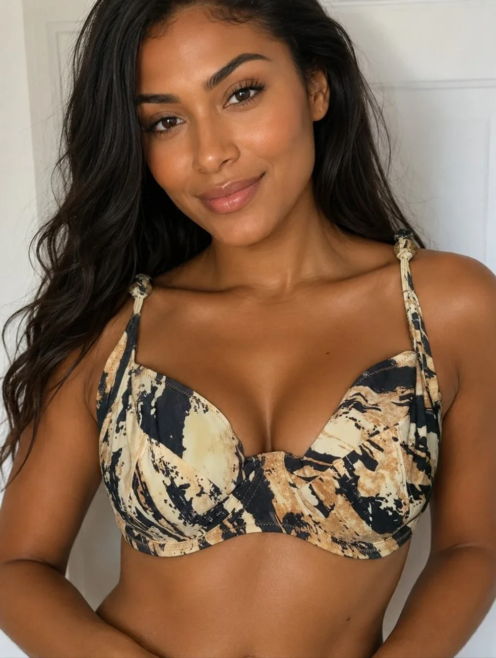 Fantasie Black and Tan Abstract Front-Clasp Underwire Bikini Top